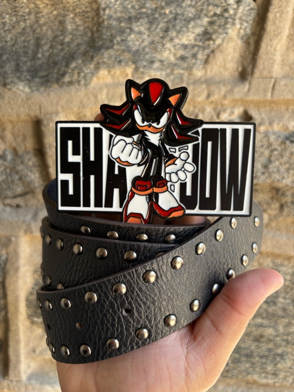 YMI Black Studded Belt Shadow the Hedgehog Graphic Buckle